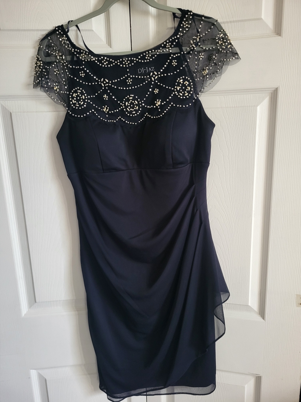 DR-JAZ Navy Beaded Illusion Yoke Maxi Dress